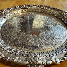Rideau Plate Silver Plate Round Tray with Pierced Rim & Floral Border picture