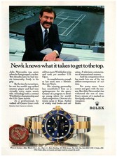 PRINT AD, 1986 Rolex Submariner Date Oyster John Newcombe Wimbledon Tennis Pro picture