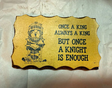 Vtg 1970s Paula's Wooden Postcard Motto Plaque Once A Knight Is Enough Unposted picture