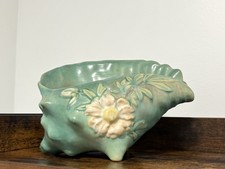 Roseville Pottery Conch Shell Planter Green Peony picture