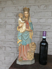 Antique LArge Flemish Our lady of Flanders Saint statue with lion religious picture