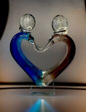 Murano Style Vintage Art Glass Intertwined Heart Lover's Sculpture blue purple picture