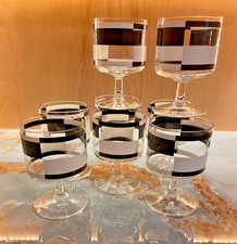 Vintage MCM Georges Briard Cocktail Glasses Black & White Block Set Of 8 1960’s picture