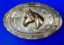 Western Flair Signed Horse Head Vintage German Silver Quality Belt Buckle picture