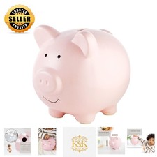 Durable Light Pink Ceramic Piggy Bank - Elegant Nursery Keepsake for Children picture