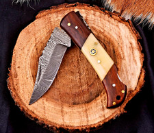 CUSTOM HAND MADE FORGED DAMASCUS STEEL FOLDING BLADE POCKET KNIFE  1103 picture