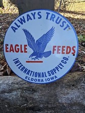 1950'S EAGLE FEEDS ELDORA IOWA PORCELAIN SIGN INTERNATIONAL SUPPLY CO.  picture