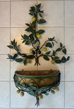Vintage Italian Toleware Hanging Metal Planter and Sconce Painted Lemons Vines picture