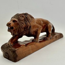 Beautiful Vintage Hand Carved Lion Folk Art Large 18” Wood Mahogany Sculpture picture