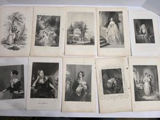 1840s-1850s Antique Steel Engravings Ladies Wreath Victorian Prints Art Lot picture