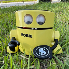 Vintage RadioShack Robie Junior Robotic Coin Bank Electronic Eating Robot Toy picture