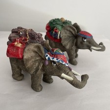 Vintage Lot Of 2 K’s Collection Elephants Textured Resin Painted 3.5” X 6” 1990s picture