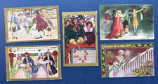 5 Pretty Ladies & Family Christmas Antique Postcards. EMB. Gold. Singing picture