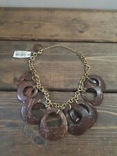 Statement Goldtone Necklace w/ Faux Wood Accents Adjustable Choker   Brand New picture