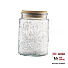 ANSQU Vintage Glass Jar with Lid, 23.7oz Airtight Round Sunflower, 23.7 fl oz picture