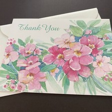 Vintage Liz Schreiner Thank You Floral Greeting Wishes Folded Blank Note Card picture