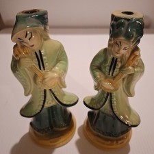 Shawnee Pottery (Pair) Ceramic Asian Couple Figures Playing Mandolins picture