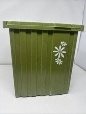 Vintage Fesco Y-123 Retro Avocado Green White Daisy Plastic Trash Can Lift Lid picture