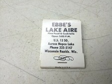 Ebbes Lake Aire Cocktails Dining Wisconsin Rapids Matchbook Vintage Advertising picture
