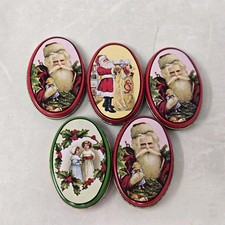 Enesco Vintage Metal Oval Christmas Mini Tins Lot of 5 DUPLICATES picture