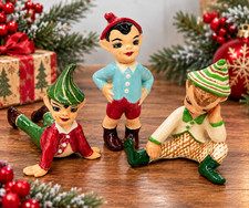 Vintage Set Of 3 MCM 1950s/60s Kitschy Elves Christmas Figurines SEE BELOW picture
