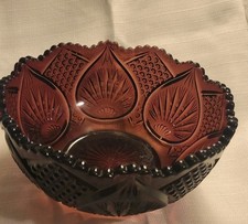 Vintage Amethyst Purple Glass Bowl Sawtooth Edge Cut Glass  picture