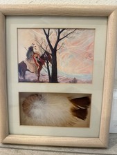 Bill Rabbit Cherokee Framed Native American Painting/Drawing w/ Feather & Info picture