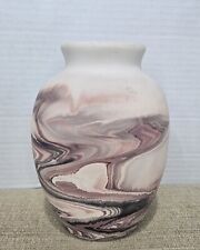 Nemadji Indian River Pottery Vase Pink,Tans, Brown Swirl Handmade USA picture