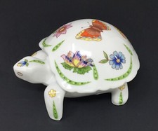 Prestige Porcelain 2 Pc Turtle Candle Holder Hand-Painted Flowers Butterfly 4.5