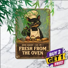 Anthropomorphic Black Chef Poster Vintage Cat Baker Metal Tin Sign Wall Decor picture