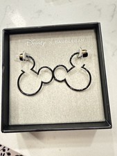 NEW IN GIFT BOX Disney X Baublebar Black Mickey Mouse Outline Hoop Earrings 🖤 picture