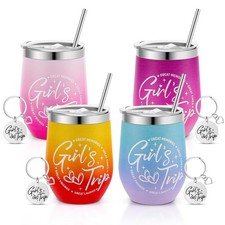 Ovveroche 4 Pack Girl Trip Tumbler Set with Lids 12 Oz Stainless picture