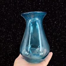 Light Blue Hand Blown Art Glass Vase Hand Made With Small Bubbles Glass Vase VTG picture