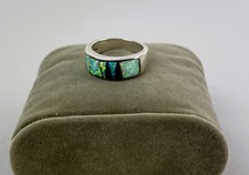 Vintage Earl Plummer Navajo Sterlingsilver Dine OPAL LAPIS Inlay UNISEX Ring 7.5 picture