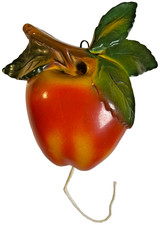 Antique 1940s SH-238 Chalkware Plaster Plump Apple Wall String Twine Holder 7” picture