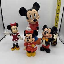 Vintage Disney Mickey Minnie Mouse Plastic Bank Toy Figurine Lot Illco 4 Pc picture