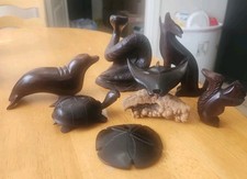 Lot of 7 Vintage Hand Carved Iron wood Animal Figurines Statues picture