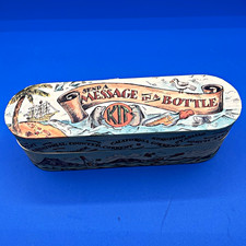 Message in a Bottle Nautical Ocean Metal Tin Box w/ Lid, Multicolor Rectangle picture