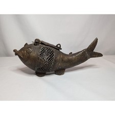 Vintage Dhokra Brass Fish Figurine Indian Art Metal Sculpture Hinged Box picture