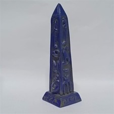 Blue Egyptian obelisk with hieroglyphs, glossy finish, ancient style collectible picture