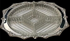 Vintage 1940's Chrome Glass Divided Appetizer Relish Tray Hors d'oeuvre Snack picture