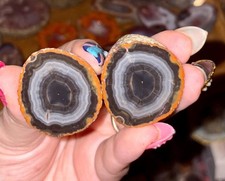 Black, Gray, and Orange Zhanguo Agate Pair | Warring States Banded Agate picture