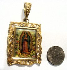 1950s vintage gold tone religious Catholic Saint Mary Lady Guadeloupe 54954 picture