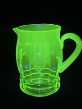 Green Uranium Depression Glass Pitcher 7.75” Tall Etched Grape picture