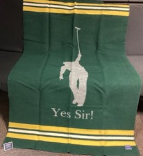 Faribault Jack Nicklaus Green Wool Blend Throw Blanket Yellow Stripe USA New picture