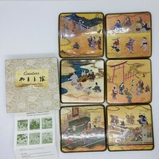 Vintage Japanese Drinking Coasters Set Yamato-e Pictures Old Kyoto Art Unique 10 picture