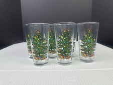 Set Of 6 KIG Highball Glasses With Christmas Trees Made In Indonesia picture