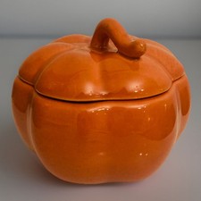Matceramica- 3.5”h Orange Pumpkin-Shaped Ceramic Dish/Jar With Lid MI Portugal picture