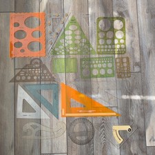 Vintage Drafting Supplies Templates Triangles Rulers Drawing Tools Lot Read picture
