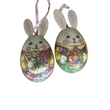 Paper Mache Easter Egg Hanging Easter Eggs Adorable Set 2 Egg Rare Vintage Bunny picture